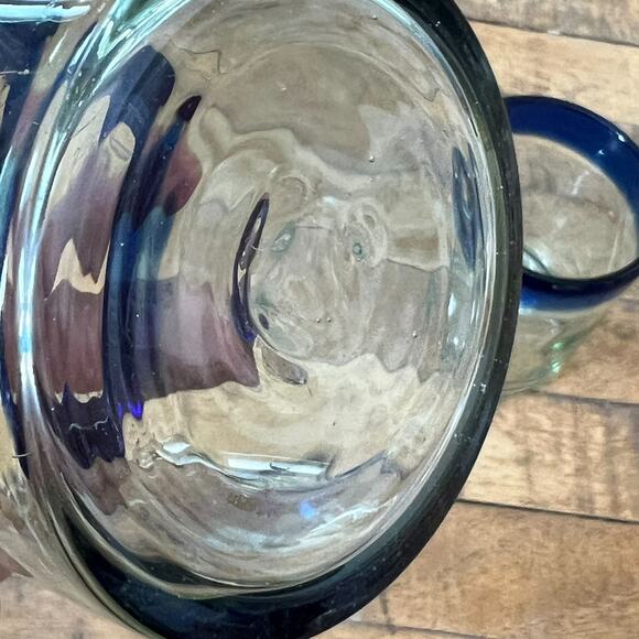 Hand-blown Tumbler Glasses Set of 2 With Cobalt Blue Rim Short - Picture 4 of 6